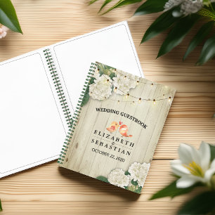 Wedding Guestbook Rustic Wood Floral String Lights Notebook