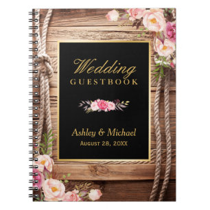 Wedding Guestbook - Rustic Wood Knot Floral Spiral Notebook
