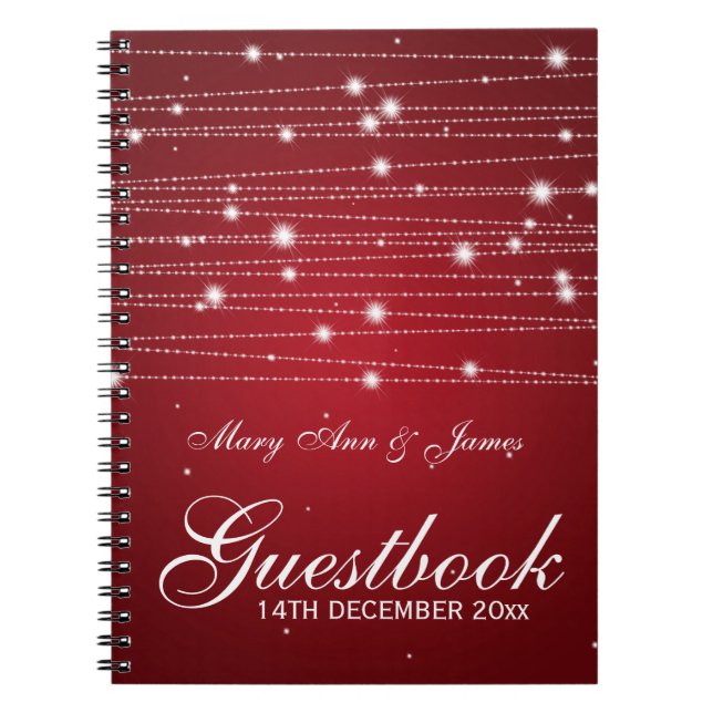 Wedding Guestbook Sparkling Lines Red Spiral Notebook (Front)