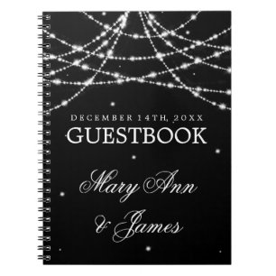 Wedding Guestbook Sparkling String Black Spiral Notebook