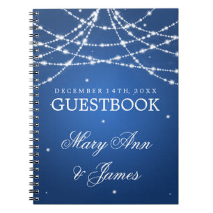 Wedding Guestbook Sparkling String Blue Spiral Notebook