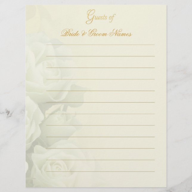 Wedding Guestbook Stationery - White Roses (Front)