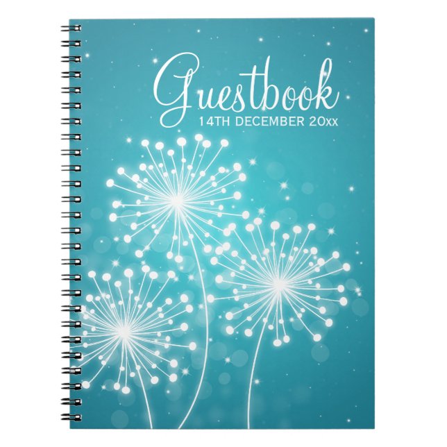 Wedding Guestbook Summer Sparkle Turquoise Spiral Notebook (Front)