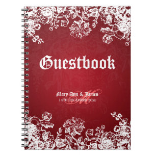 Wedding Guestbook Victorian Flourish Red Spiral Notebook