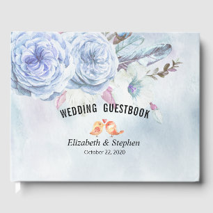 Wedding Guestbook Watercolor Boho Floral Feathers
