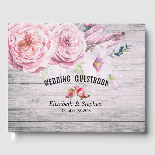 Wedding Guestbook Watercolor Floral Rustic Wood