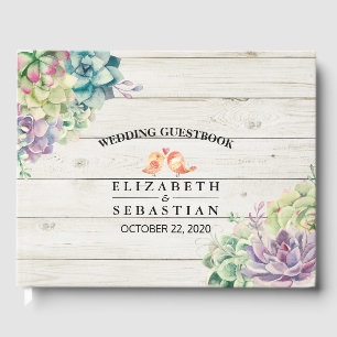 Wedding Guestbook Watercolor Succulent Rustic Wood