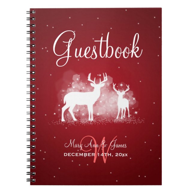 Wedding Guestbook Winter Deer Sparkle Red Notebook (Front)