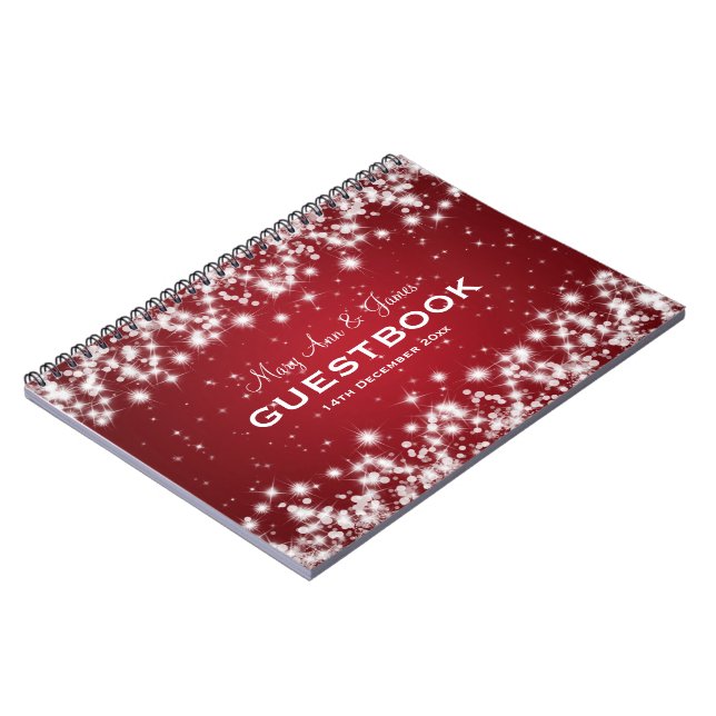 Wedding Guestbook Winter Sparkle Red Spiral Notebook (Left Side)