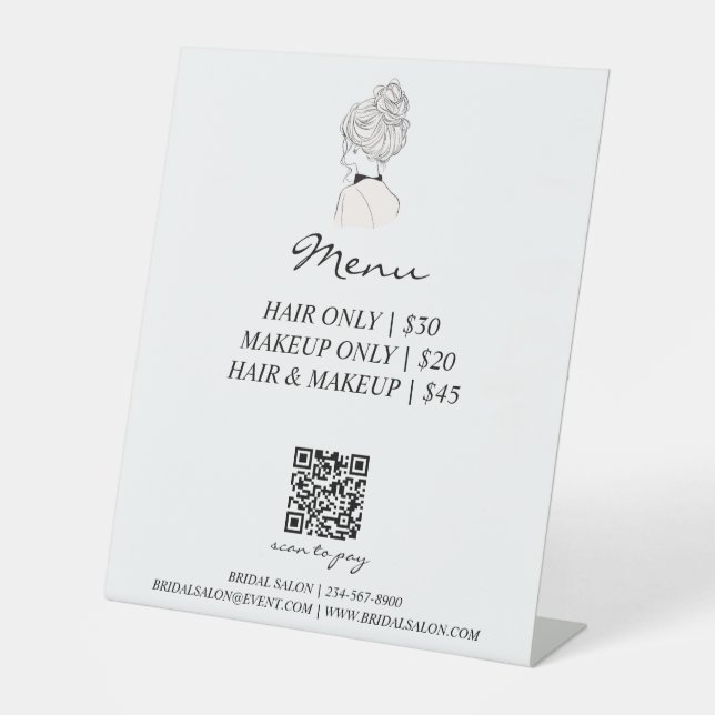 Wedding Hair Salon Menu QR Code Payment Pedestal Sign (Front)
