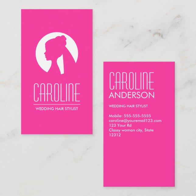 Wedding hair stylist hot pink fashion business card (Front/Back)