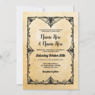 Wedding Halloween Gothic Frame Vintage Bats Invitation