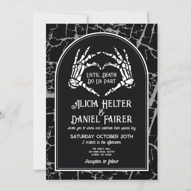Wedding Halloween Skeleton Heart Hands Gothic Invitation (Front)