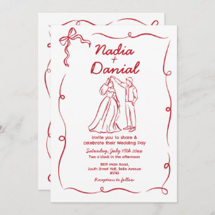 Wedding Hand Drawn Whimsical Red QR Code Invitation