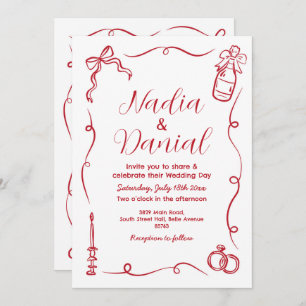 Wedding Hand Drawn Whimsical Red QR Code Invitation