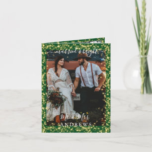 Wedding Handwritten Married & Bright 3 Photos Than Thank You Card