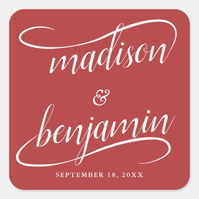 Wedding Handwritten Swash Calligraphy Square Sticker (Front)