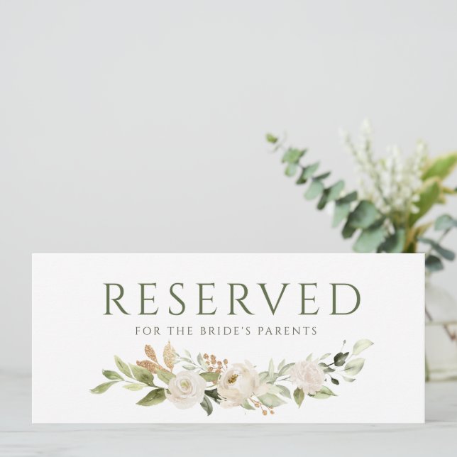Wedding Hanging Reserved Card Greenery Gold (Standing Front)