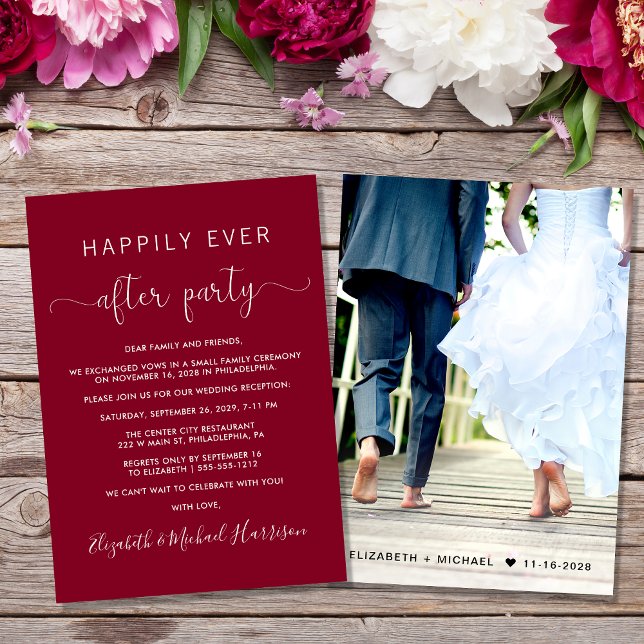Wedding Happily Ever After Burgundy Reception Invitation (Creator Uploaded)