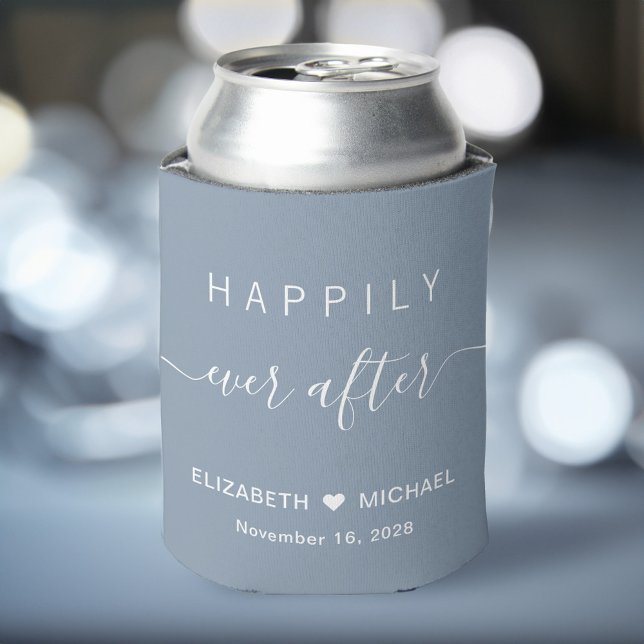 Wedding Happily Ever After Dusty Blue Can Cooler (Creator Uploaded)