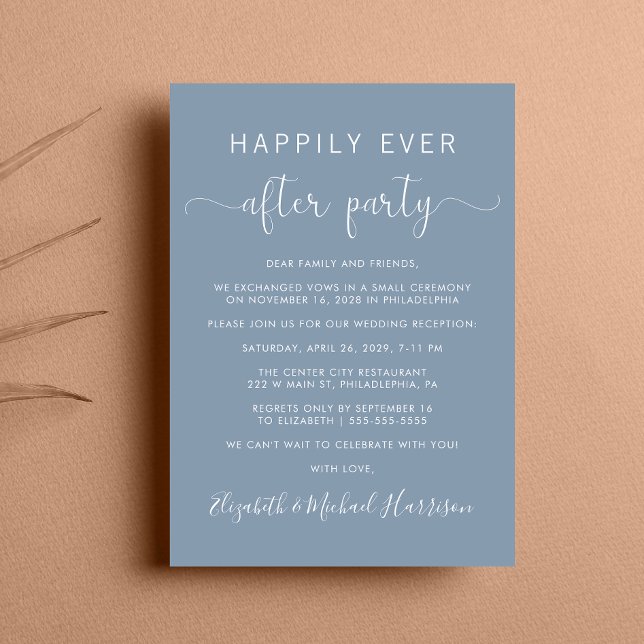 Wedding Happily Ever After Dusty Blue Reception Invitation (From private vows to a grand party - invite family and friends to celebrate your marriage!)