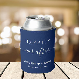 Wedding Happily Ever After Navy Blue Can Cooler