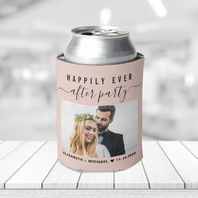 Wedding Happily Ever After Party Photo Blush Pink Can Cooler (Creator Uploaded)