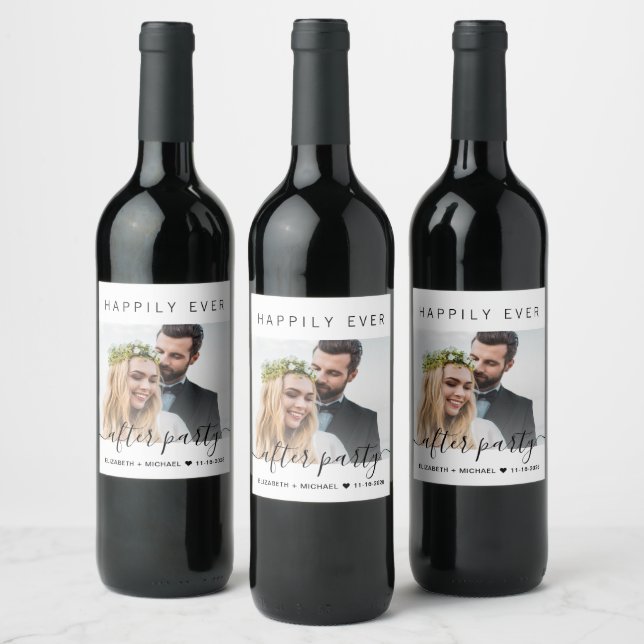 Wedding Happily Ever After Party Photo Custom Wine Label (Bottles)