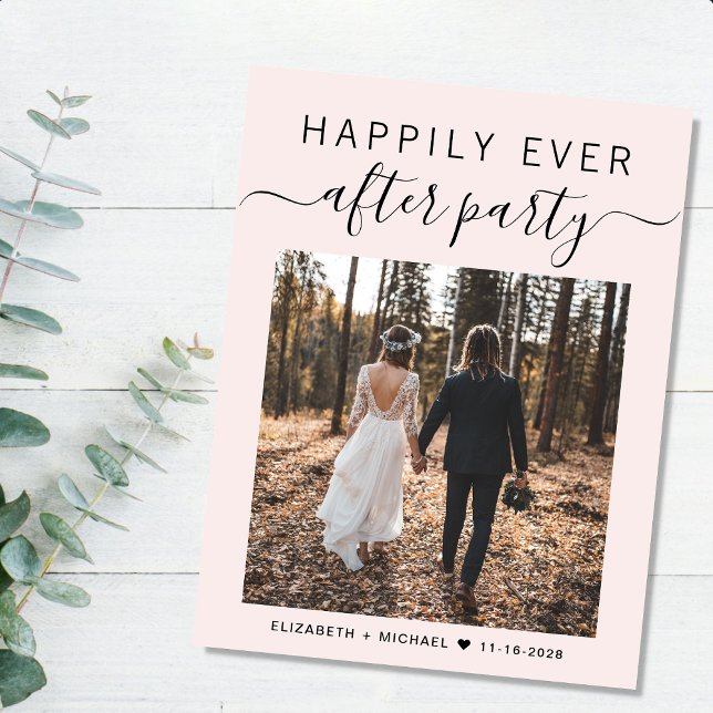Wedding Happily Ever After Party Photo QR Code Announcement Postcard (An chic Happily Ever After Party postcard invitation for your wedding celebration)