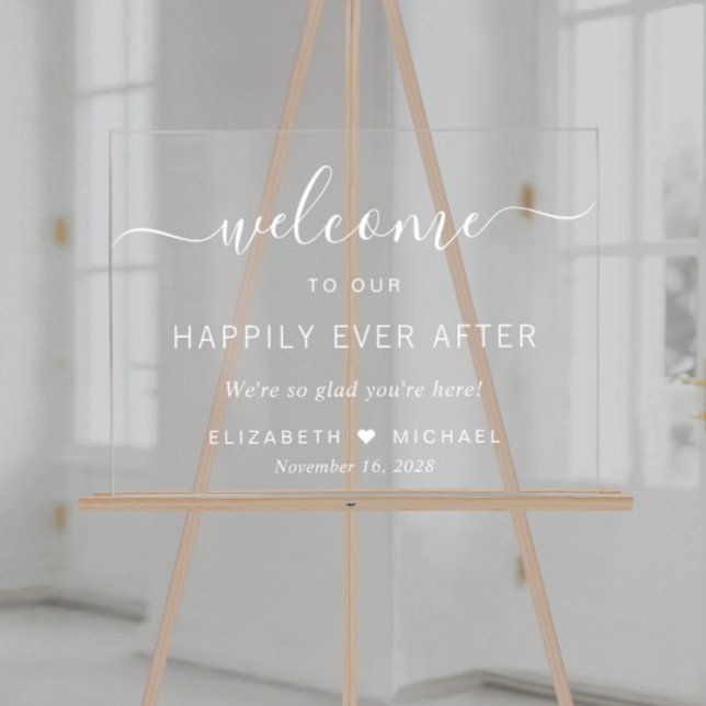 Wedding Happily Ever After White Welcome Acrylic Sign (Creator Uploaded)