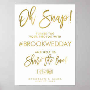 Wedding Hashtag Sign Gold And White