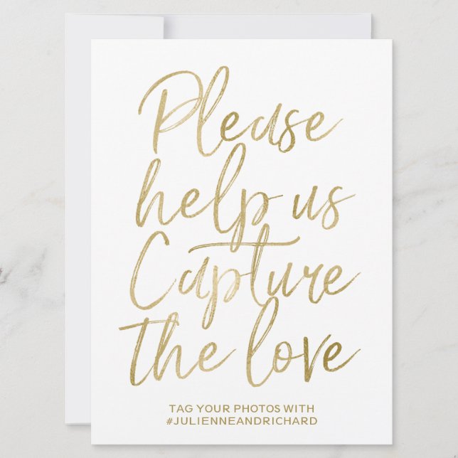 Wedding Hashtag Sign | Stylish Gold Hand Lettered (Front)