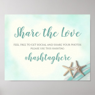Wedding Hashtag Starfish and Ribbon Sign