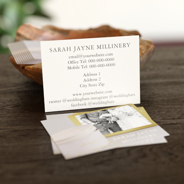 Wedding Hat Designer Milliner Business Card (Perfect business card for your wedding hats. Just add your details & upload a photo of your best hat)