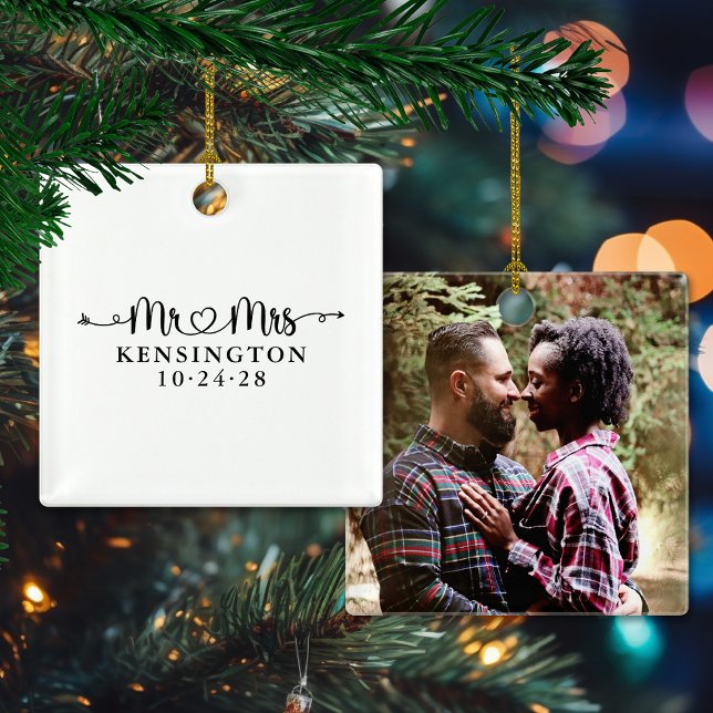 Wedding Heart Arrows Newlywed Engagement Photo Cer Ceramic Ornament (Wedding Heart Arrows Newlywed Engagement Photo Ceramic Ornament)