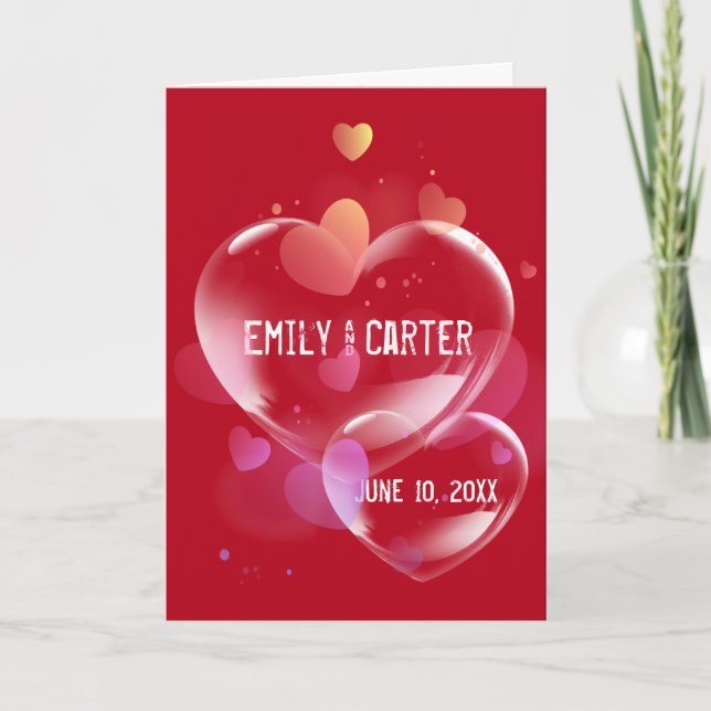 Wedding Heart Bubbles on Red Card (Front)