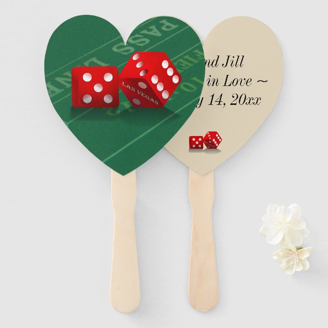 Wedding Heart Keepsake - Las Vegas Dice on Craps Hand Fan (Front and Back)