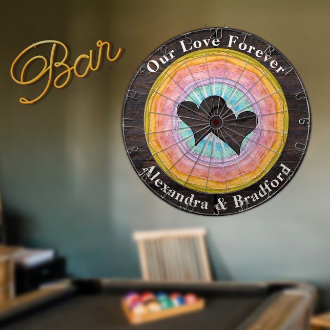 Wedding Heart Pastel Sunset Rustic Wood Tone Name  Dartboard (Creator Uploaded)