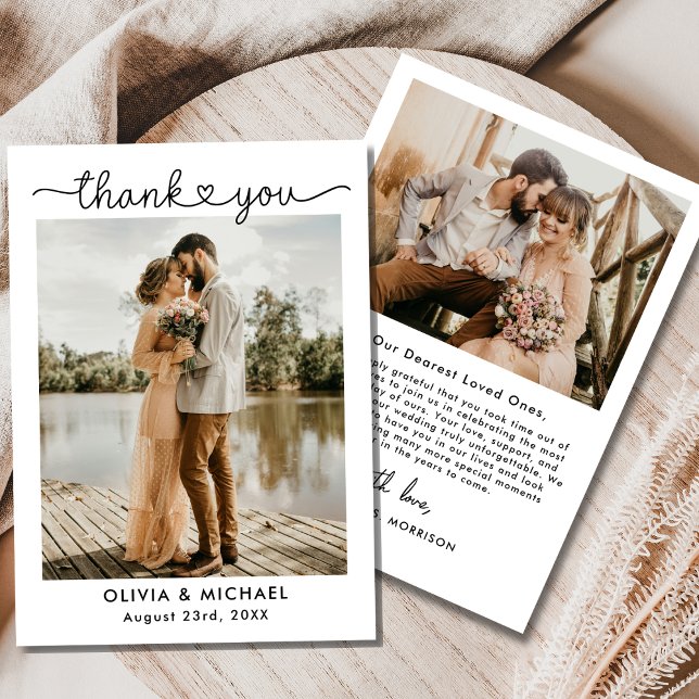 Wedding Heart Photo Simple Elegant Thank You Card (Creator Uploaded)