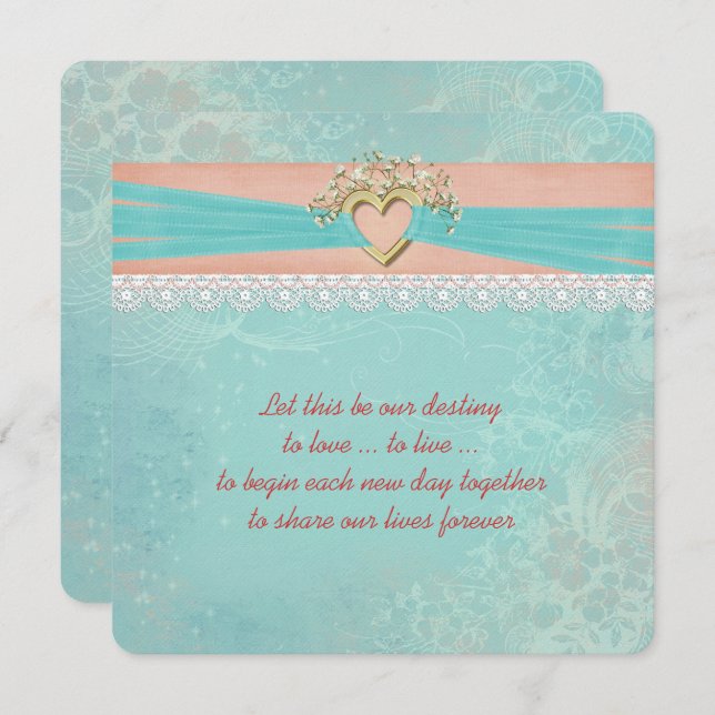 Wedding Heart Ribbon Invitation (Front/Back)