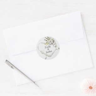 Wedding Heart Ribbon with Names Classic Round Sticker