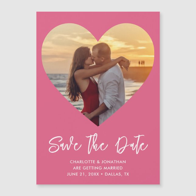 Wedding Heart Save The Date Photo Magnetic Card (Front)