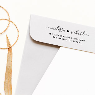 Wedding Heart Script Names & Custom Return Address Rubber Stamp