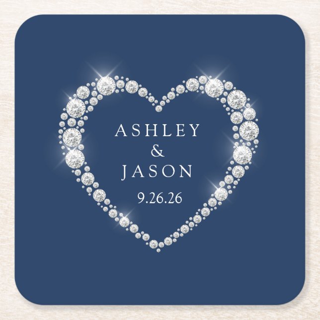 Wedding Heart Square Paper Coaster (Front)