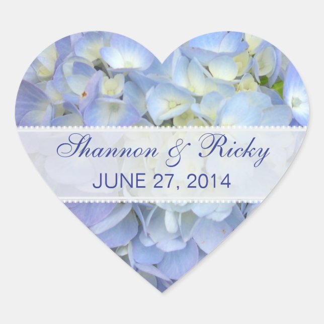 Wedding Heart Sticker in Light Blue Hydrangeas (Front)