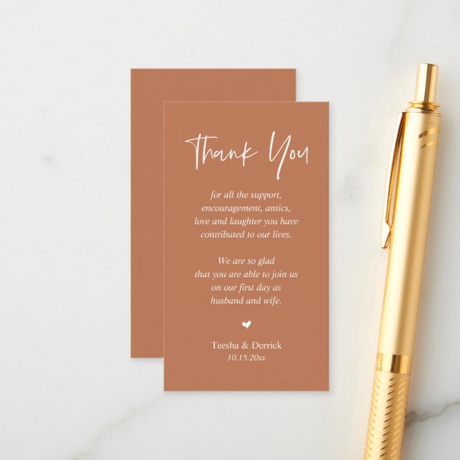 Wedding heartfelt Thank you, Modern Classy Copper Enclosure Card (Front/Back In Situ)