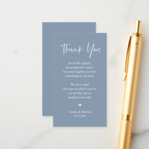 Wedding heartfelt Thank you, Pastel Dusty Blue Enclosure Card