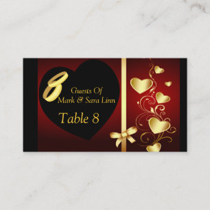 Wedding Hearts Golden Rings Table Place Card