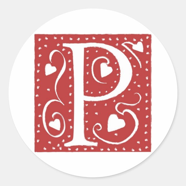 Wedding Hearts Letter P Classic Round Sticker (Front)