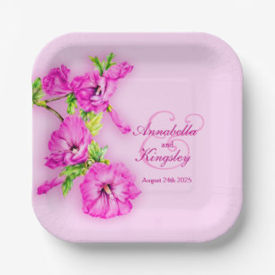 Wedding hibiscus pink art custom paper plate